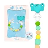 2 in 1 Elephant Silicone Teething Beads and Pacifier Clip for Girls and Boys with 100% Safe Chewable Teething Beads - Toddler & Baby Teether Toy also comes in Dinosaur and Star Design