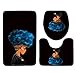 Afro Black Woman with Blue Hair Skidproof Toilet Seat Bathroom Floor Mat Pedestal Rug + Lid Toilet Cover + Bath Mat 3 Piece