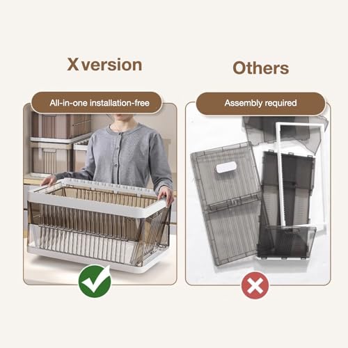 Foldable Plastic Organizer Drawers - Pullable Closet Wardrobe Organizer,47L x 30W x 22H Stackable Storage Basket with Adjustable Dividers, Space-Saving for Cupboard, Bedroom (XL gray)