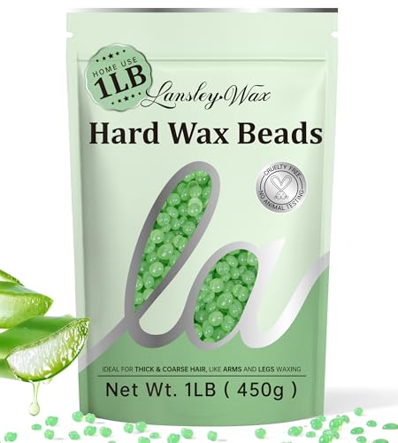 LANSLEYWAX Aloe Hard Wax Beads, 1LB Wax Beans for Sensitive Skin & Full-Body Hair Removal, Brazilian/Bikini/Face/Legs/Eyebrow/Armpit/Chest Waxing Refill at Home for Women & Men, Stripless Formula