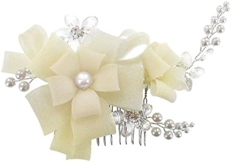 WOW GOOD Bridal Headpiece Accessory Handmade Ribbon Hair Comb with Pearls and Austrian Crystal (4405)