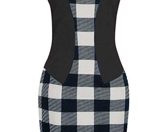 Birdfly Office Women's Plaid Patchwork Pencil Skirts Formal Working Dress with Three Quarter Sleeve Plus Size 2L 3L Black(92) Shortsleeve,2XL â€¦