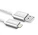 Kenex® 2 Pack 6.6ft [Silver] USB 2.0 Nylon Braided Lightning Cable USB Charging Cable Cord for iPhone 6S/6S Plus/6 Plus/6/5/5C/5S/SE, iPad Air, Mini 4, iPod 5 and iPod 7