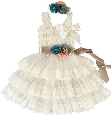 Rosy Kids Girl’s Vintage Chic Flower Girl Lace Dress Flower Sash Hair Flower