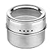 15 Magnetic Spice Tins with Strong Clear Top Lid. Stainless Steel Round Storage Spice Jar, Shake or Pour lid, Magnetic Canisters, Magnetic on Refrigerator and Grill. Set of 15 Tins.