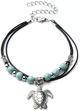 INSANEY Turtle Starfish Handmade Stone Anklet Made from wax cord Bracelet or Anklet Beach Collection (Turtle)