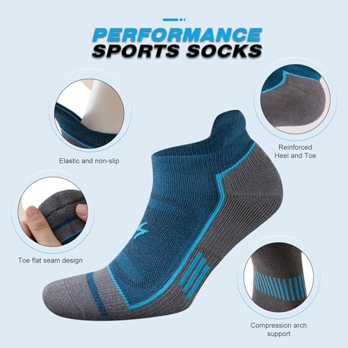 Cirorld Mens Ankle Running Socks, Athletic Cushioned Low Cut Moisture Wicking Cotton Short Sports Socks, 6 Pairs
