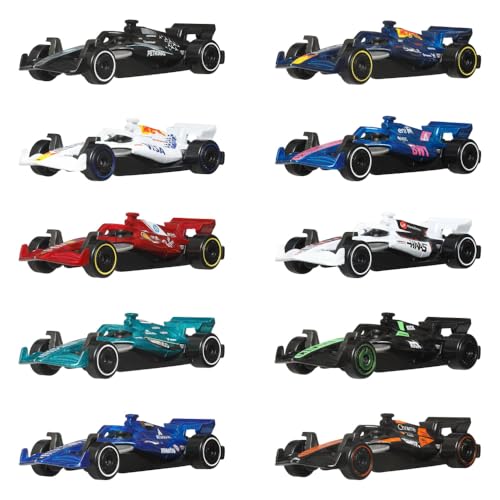 Kit 10 Carrinhos Hot Wheels, Corpo em Metal com Carros que Representam a Fórmula 1, Indicado para Maiores de 3 Anos