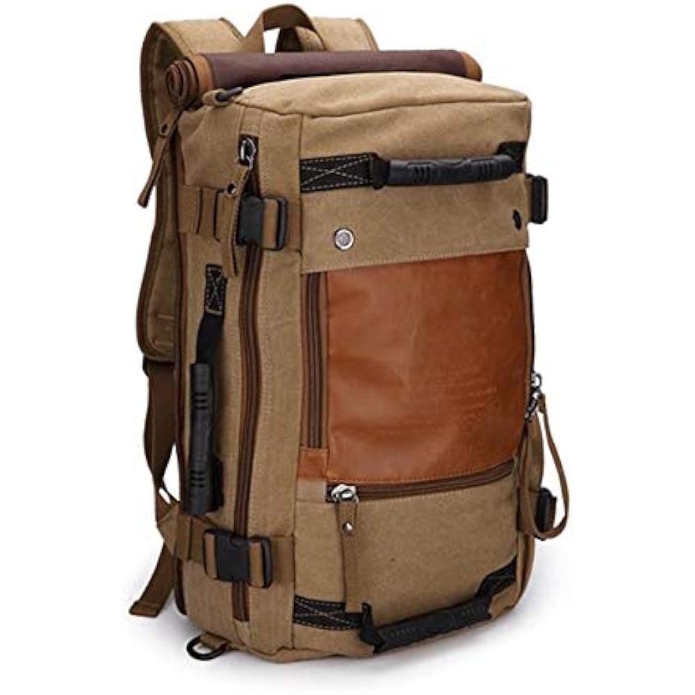 Canvas Backpack Travel Bag Hiking Camping Rucksack Khaki Sports