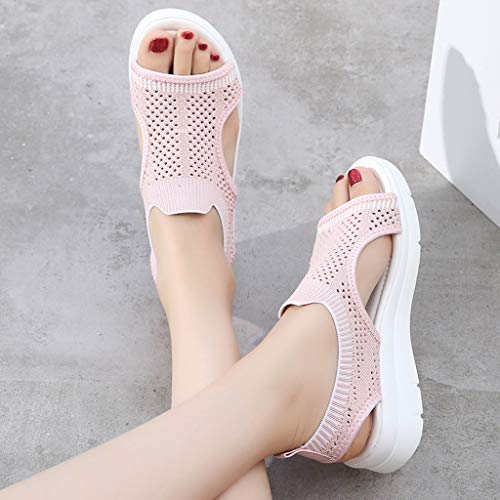 Women's Flat Sandals Open Toe Cutout Casual Summer Lightweight Comfort Platform Wedge Slip-on Flat Shoes Pink