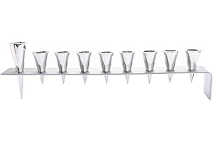 Yair Emanuel | Hanukkah Hanukah Menorah - Metal Strips with Silver Color Cones Candles Holder 9 Branch - Hanukkiyah Judaica | Silver | HMK-1