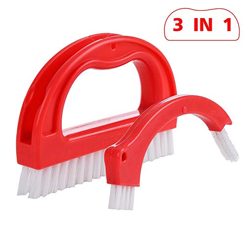 Grout Brush Cleaner, Marble/Bath/Stone Tile Joint Grout Cleaning Scrubber Brush with Handle, Stiff Cleaning Brush for Shower, Bathroom, Floors, Window Track and Kitchen (3 in 1)