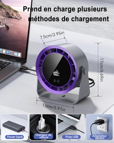 Desk Fan,Silent 1-100 Speed Portable Fan,Mini LED Screen Table Fan,360° Rotation,2400mAh Rechargeable Small USB Fan for Bedroom Home Kitchen Office