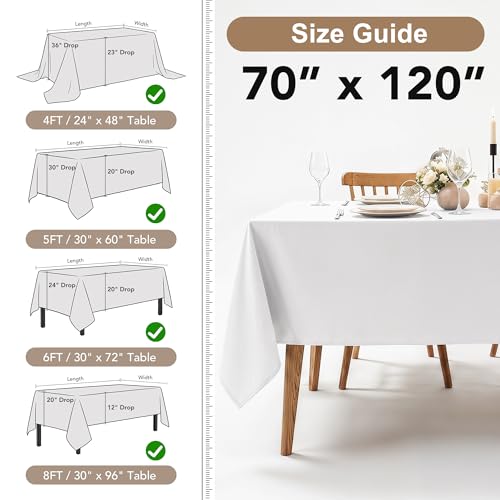 Fitable White Tablecloths for Rectangle Tables, 6 Pack - 70 x 120 Inches - Reusable and Washable Table Clothes for 6-8 Ft Tables, Polyester Fabric Table Covers for Wedding, Party, Banquet