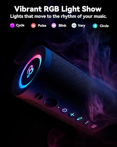 BassBloom Roar 3 Portable Bluetooth Speaker,20W Powerful Sound with JIKE Bass,IPX6 Waterproof,24H Playtime,Bluetooth 5.4,RGB Lights,Wireless TWS Pairing,Outdoor for Camping and Beach (Black)