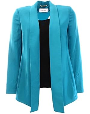 Womens Solid Stretch Open-Front Blazer Green PS