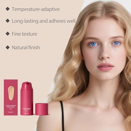 Color Changing Foundation Korean for Women, Skin Tone Adapting Liquid Foundation for All Skin Types, Self Adjusting Natural Finish, Blurs Imperfe