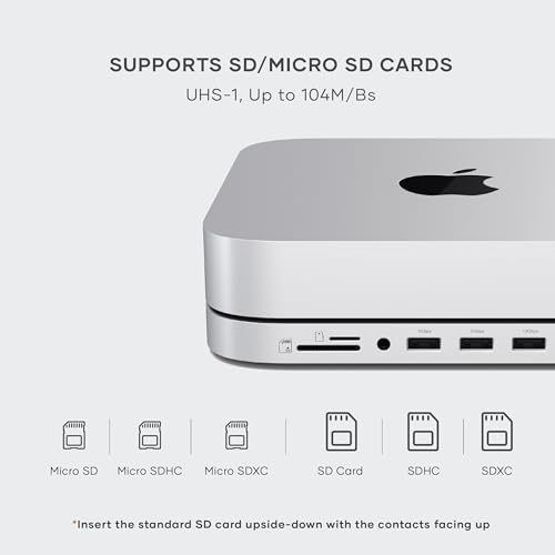Satechi Mac mini Hub & Stand with SSD Enclosure for NVME/SATA M.2, Mac mini Dock with USB C 10Gbps, 3 USB A 5/10Gbps, 2.0 Audio Jack, for Mac Studio, Mac mini M2/M1 (Not Compatible with M4) - Silver