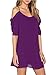 Aolakeke Womens Chiffon Cut Out Cold Shoulder Spaghetti Strap Mini Dress Top,Purple,Large
