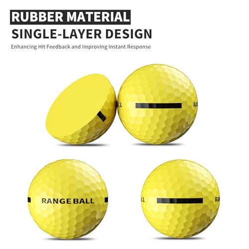 Golf Practice Balls 12 Pack with 382 Dimple Design,Compression 82-85°, 45.9g Solid Rubber, Durable & High Bounce, 250-255 Yard Distance,for Indoor/Outdoor Training and Driving Range Practice (Yellow)