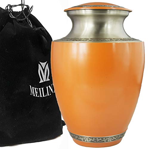 Cremation Urn for Ashes, Funeral Urns for Human Ashes Adult Large and Memorial Urn - Hand Made in Brass & Hand-painted- Display Burial Urn At Home or in Niche at Columbarium (Orange Model, Sweet love