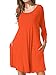 JollieLovin Women's Casual Swing 3/4 Sleeve Pockets T-shirt Loose Dress (Orange, 1X)