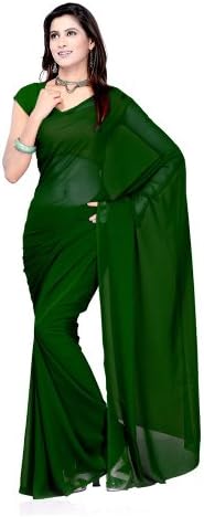 Sonika Faux Gorgette Plain Solid Saree (SSM024_Dark Green)