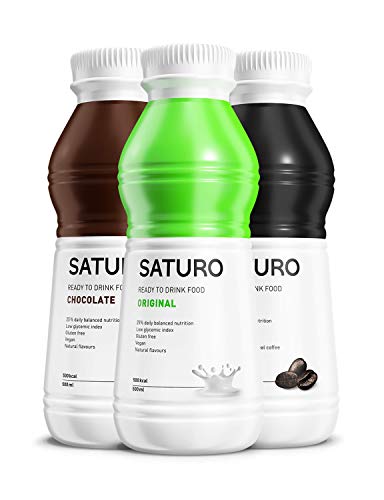 Trinkmahlzeit-SATURO-Diaet-Shakes-Glutenfrei-Vegan-500-kcal-Mischkarton-mit-18-Flaschen-Schokolade-Original-Kaffee Trinkmahlzeit-SATURO-Diaet-Shakes-Glutenfrei-Vegan-500-kcal-Mischkarton-mit-18-Flaschen-Schokolade-Original-Kaffee