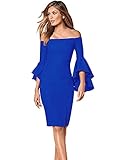 VfEmage Womens Flare Sleeve Sexy Off Shoulder Cocktail Party Bodycon Dress