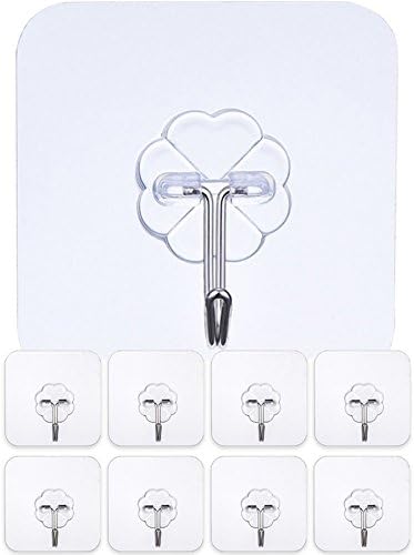 Everstix 8 Piece Adhesive Designer Wall Hooks, Transparent Super Heavy Duty No Scratch, Nail Free, Waterproof, Oil Proof, for Bathroom, Kitchen, Summer/Winter Clothing and More, 13.2 lb./6 kg