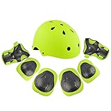 7Pcs Kids Sports Safety Protective Gear Set, RuiyiF Elbow Pad Knee Support Wrist Guard and Helmet for Children Skateboard Skating Blading Cycling Riding - Green
