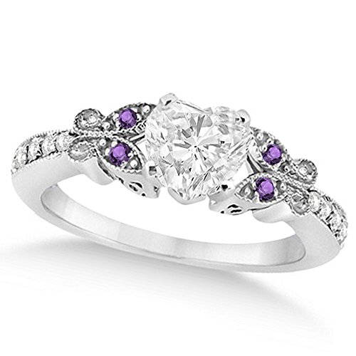 Butterfly Heart Shaped Diamond and Amethyst Engagement Ring 14k White Gold (1.00ct)
