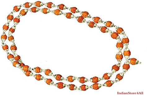 IndianStore4All Rudraksha Rudraksh 5 Mukhi (Face) Japa Mala Rosary with Silver Cap