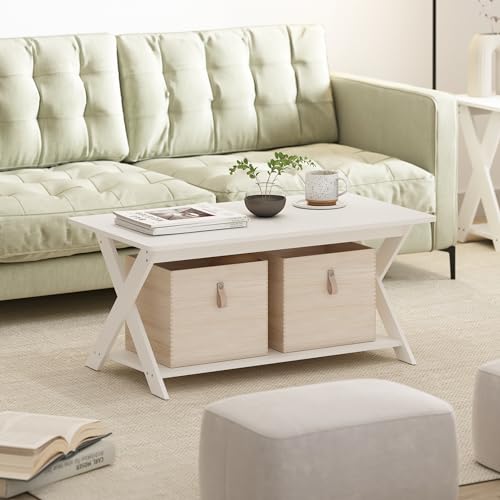 Furinno Modern Simplistic Rectangular Table with X-Legs; Crossed Side Table for Living Room, Bedroom or Home Office; White