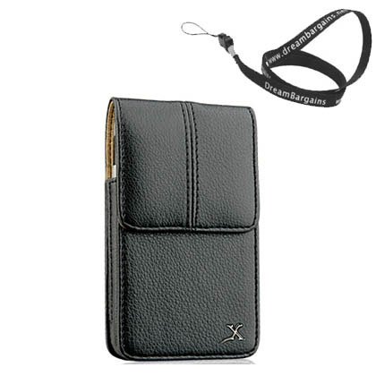 Premium Vertical ML - Black/Brown Carrying Case Pouch Case for Sony Xperia E1 - Free DreamBargains Neckstrap / Lanyard!