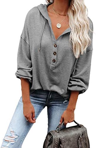 MLEBR Womens Long Sleeve Button Down V Neck Drawstring Hooded Henley Tops Sweatshirt Blouses 2 MLEBR Womens Long Sleeve Button Down V Neck Drawstring Hooded Henley Tops Sweatshirt Blouses