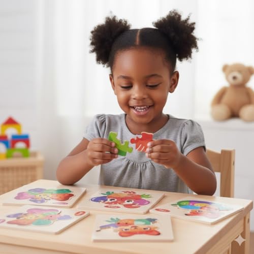 Kit 4 Quebra-Cabeças de Madeira Infantil Montessori | Brinquedo Educativo de Encaixe com Animais | Coordenação Motora e Aprendizado para Crianças 2 a 4 Anos (ANIMAIS)