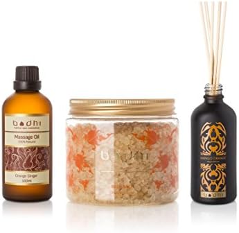Bodhi Cosmetics Heavenly Citrus Spa Set - [Orange-Mango Reed Diffuser + Zesty Orange-Ginger Luxury Bath Salts + Orange Ginger Massage Oil]