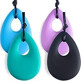 TecUnite 4 Pieces Chewing Necklace for Boys and Girls, Silicone Teething Necklace Pendants for Mom to Wear, Baby Teething Toys, 4 Colors (Style A)