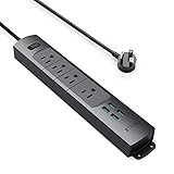 Power Strip with USB, TROND Wall Mountable Surge Protector 4 Outlets 4 USB Ports, Angled Flat Plug, 6.6ft Long Cord, for Desk, Garage, Workbench, Nightstand, End Table or Dresser, Black