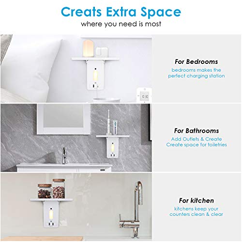 Outlet Extenders with Shelf,Socket Wall Shelf,6 Outlet Surge Protector