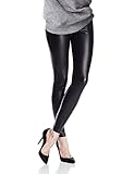 Women's Stretchy Faux Leather Leggings Pants, Sexy Black High Waisted Tights