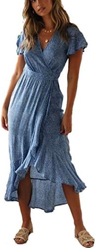 Women's Floral Sundress High Waist Flounce Dress Vintage Mini Dress Beach Dress