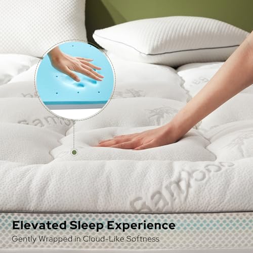 BEDLORE Mattress Topper Queen Size, 4 Inch Dual Layer Mattress Pad, 2 Inch Gel Memory Foam Plus 2 Inch Plush Pillow Top Mattress Pad Cover for Back Pain, Medium-Firm (White)