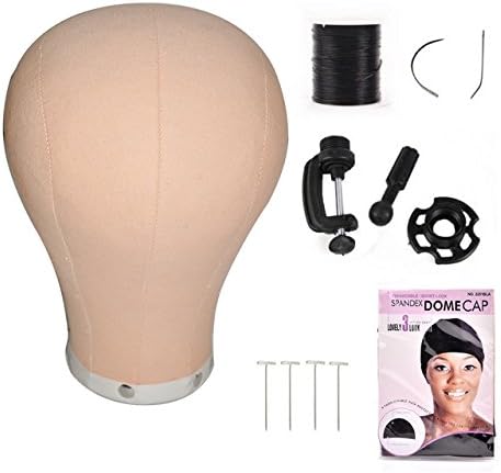 21"-23" Size Professional Mannequin Canvas Cork Block Head & Dome Cap + Stand Holder for Wig Toupee Display Style and Lace Wig Making (22inch)
