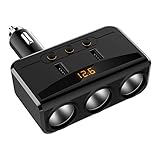 Virwir 3 Socket Cigarette Lighter Power Adapter, 120W DC Cigarette Lighter Power Splitter with 12V / 24V 3.1A Dual Port USB Car Charger, Plug and Play - Black