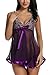 Avidlove Women's Lingerie Lace Babydoll V neck Sleepwear Splicing Chemises Purple XL