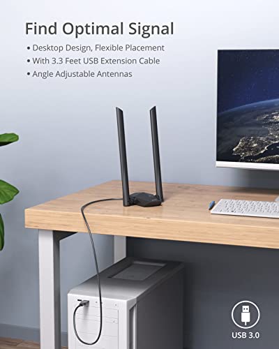 BrosTrend 1800Mbps USB WiFi Antenna for PC, USB WiFi 6 Adapter Long Range Dual Band 5GHz(1201Mbps) and 2.4GHz (574Mbps) 802.11ax Wireless Wi-Fi Receiver with USB3.0, Only for Windows 11/10