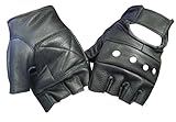 Black Leather Fingerless Motorcycle Biker Glove - Leatherbull (Free U.S. Shipping) (X-Large)