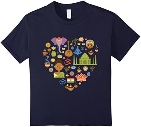 Kids I Love India shirt with all the symbols form into a heart 8 Navy